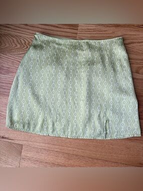 Hollister High Rise Satin Mini Skirt Light Green Geometric Mod Retro - Size XS